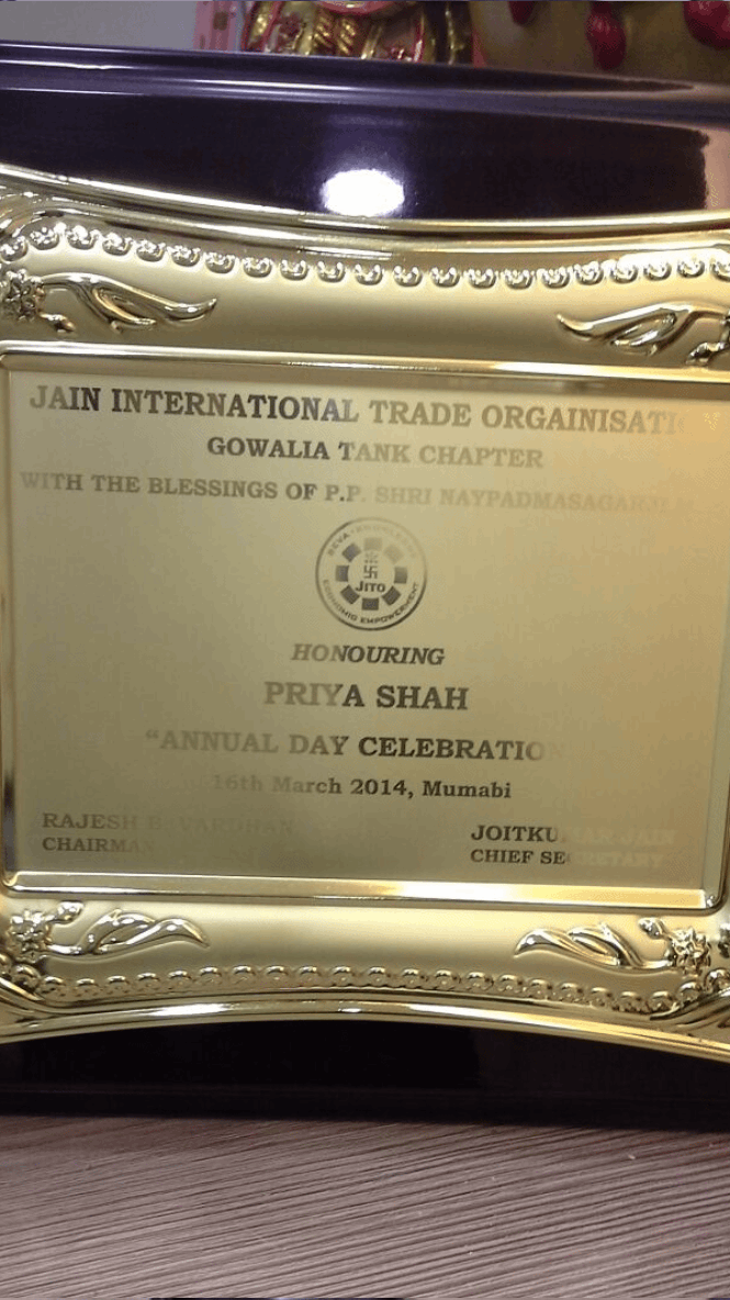 Awarded by jain international trade organisation